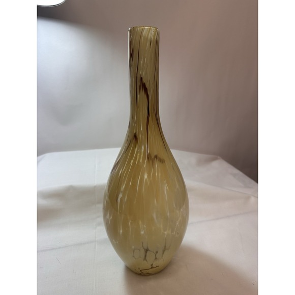 Art Glass Vase 15" Amber Brown Speckled MCM Hand Blown Rolled See Similar Piece - Picture 6 of 13